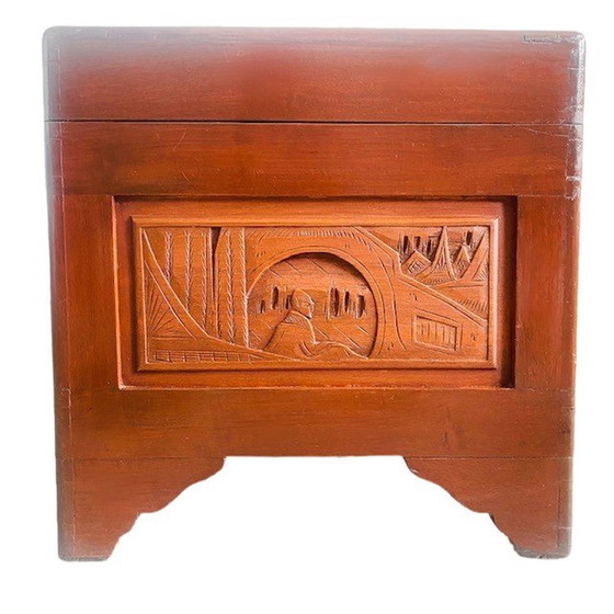 Image 1 of Antique blanket chest camphor chest wood carving