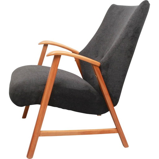 Vintage armchair in cherrywood and velvet, 1950