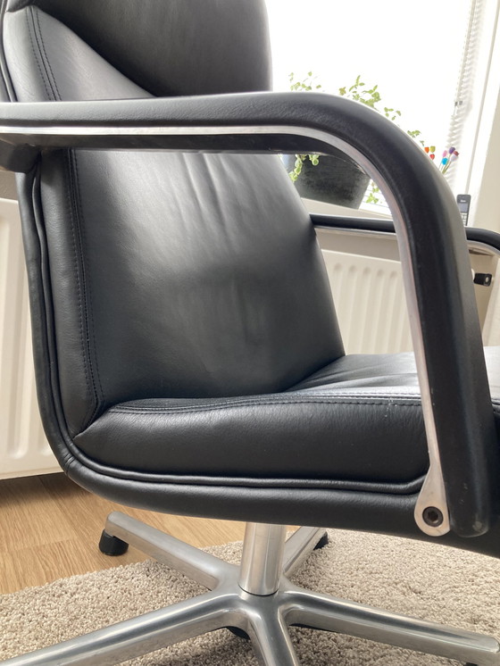 Image 1 of Artifort F154 Black Leather Swivel Armchair