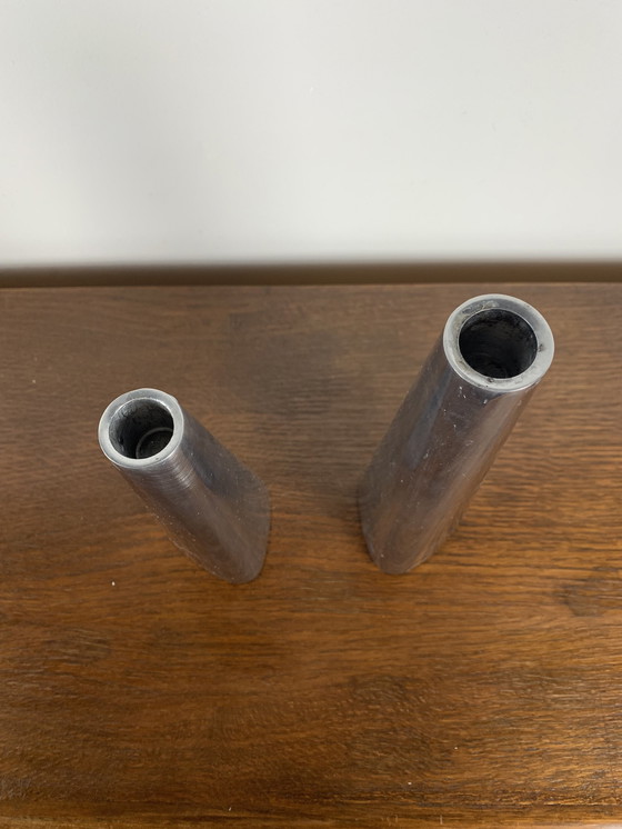 Image 1 of Duo Of Silver Aluminum Candle Holders, Ikea 1980