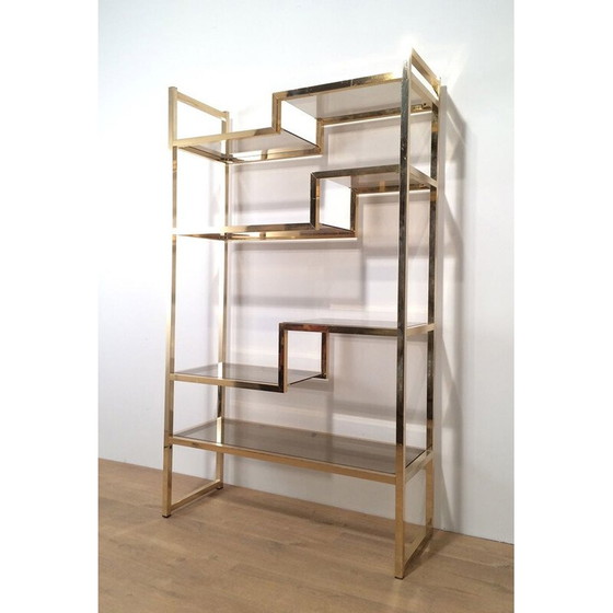 Image 1 of Vintage shelf in gilded chrome and glass, France 1970