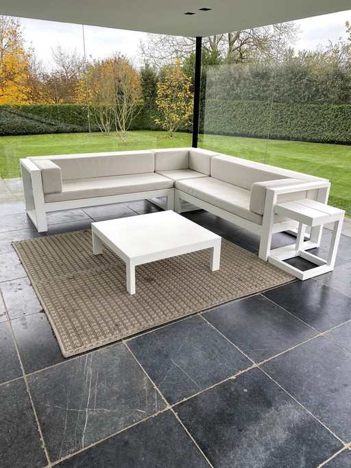 Lounge Set With Cushions, Table, Side Table, 3 Side Seats