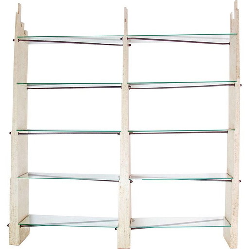 Mobiletto da parete scultoreo in travertino d'epoca, Italia 1970