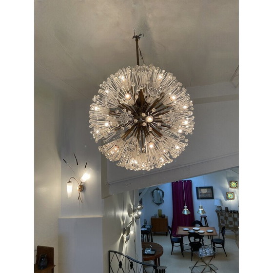 Image 1 of Lampadario vintage in ottone e vetro di Emile Stejnar, Austria 1960