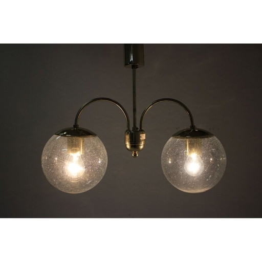 Vintage brass and glass suspension lamp by Kamenický Šenov, Czech Republic 1970