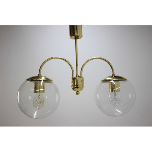 Vintage brass and glass suspension lamp by Kamenický Šenov, Czech Republic 1970