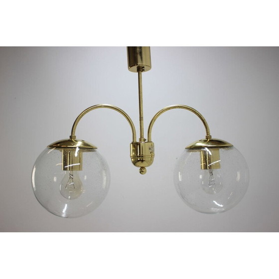 Image 1 of Vintage brass and glass suspension lamp by Kamenický Šenov, Czech Republic 1970