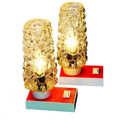 Pair of vintage bubble glass table lamps by Hawill, 1960
