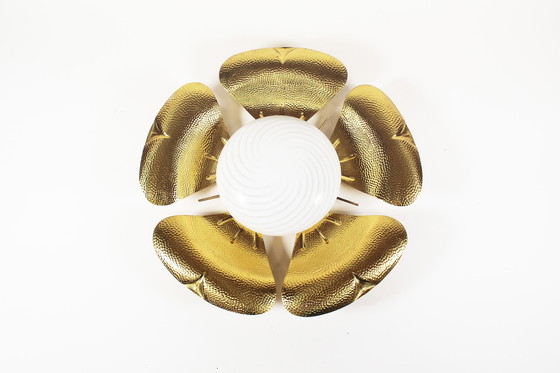 Image 1 of 1X Huge Xxl Italian Brass And Glass Flower Wall Or Ceiling Light 