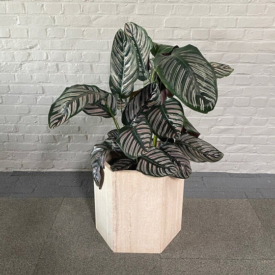 Image 1 of Vintage hexagonal travertine vase, Italy 1980