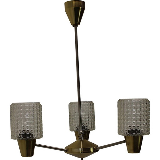 Vintage brass and metal pendant lamp by Kamenicky Senov, Czechoslovakia 1970