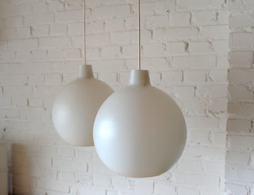 Set Of 2 Vilhelm Wohlert Opaline Glass "Satellit" Pendant Lamps For Louis Poulsen