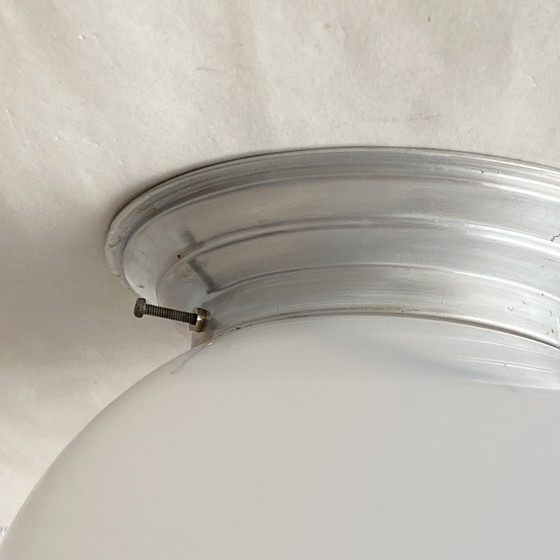 Image 1 of Globe Ceiling Light White Glass Opaline Wall Light Aluminum Mounting Base