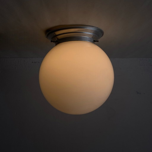 Globe Ceiling Light White Glass Opaline Wall Light Aluminum Mounting Base