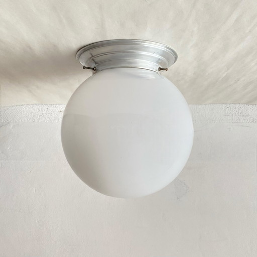 Globe Ceiling Light White Glass Opaline Wall Light Aluminum Mounting Base