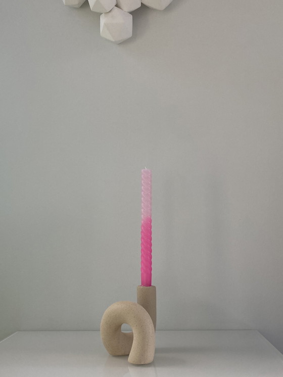 Image 1 of Unique Tubular Candlestick Of Beige Raw Ceramic