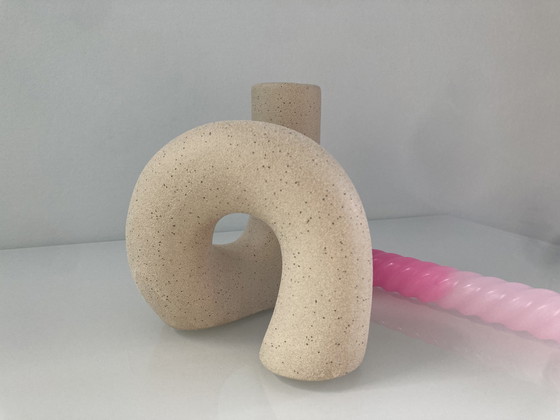 Image 1 of Unique Tubular Candlestick Of Beige Raw Ceramic