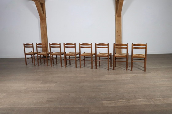 Image 1 of Midcentury Modern Dining Chairs In Oak And Rush, France 1960S