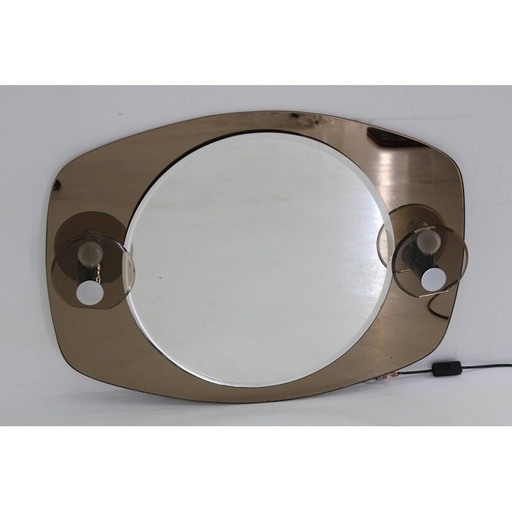 Specchio da parete vintage con luci integrate, Italia 1970