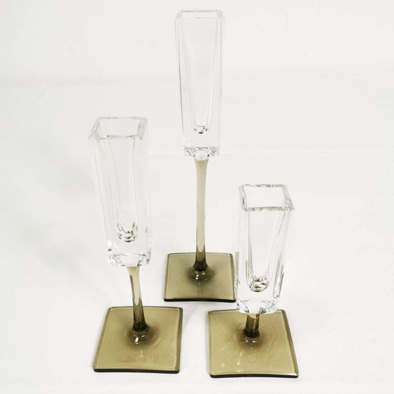 Image 1 of Set of 3 vintage crystal candle holders by Rosenthal for G. Jensen, Germany 1970