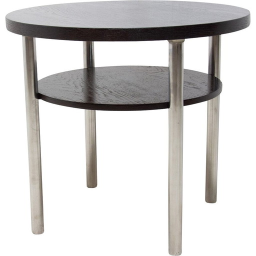 Vintage chrome metal and oak coffee table by Robert Slezak for Kovona, Czechoslovakia 1930s