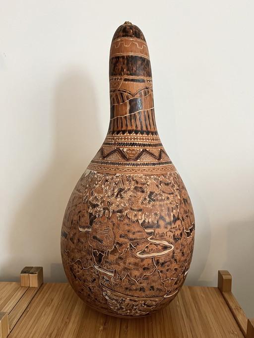 Vintage Hand Carved Gourd Guarani Indian