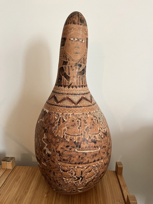 Vintage Hand Carved Gourd Guarani Indian