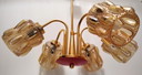 Szarvasi Mid -Century Chandelier With Amber Glass Bulbs With Red Bottom  | Vintage Lamp From 70’S, Hungary