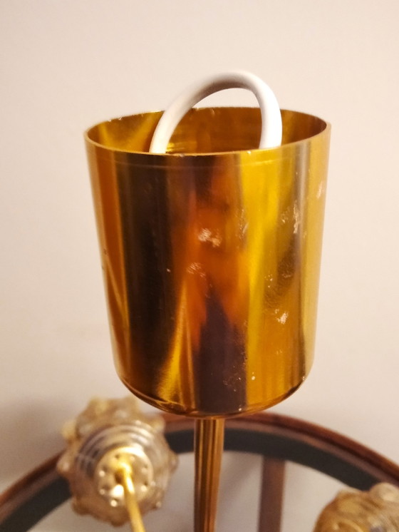 Image 1 of Szarvasi Mid -Century Chandelier With Amber Glass Bulbs With Red Bottom  | Vintage Lamp From 70’S, Hungary