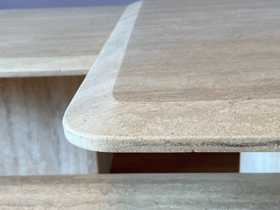 Image 1 of Travertine Table Set Natural Stone Sofa Table Side Table