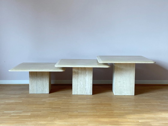 Image 1 of Travertine Table Set Natural Stone Sofa Table Side Table