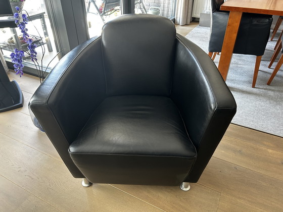 Image 1 of Fauteuil club en cuir design - noir