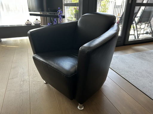 Designer leather club armchair - black