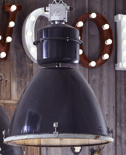 Lampada a sospensione vintage da fabbrica con piastra in vetro