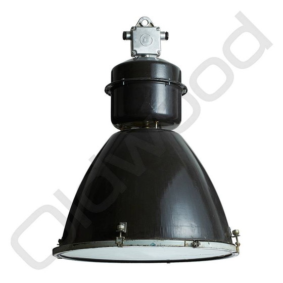 Image 1 of Lampe d'usine vintage avec panneau de verre