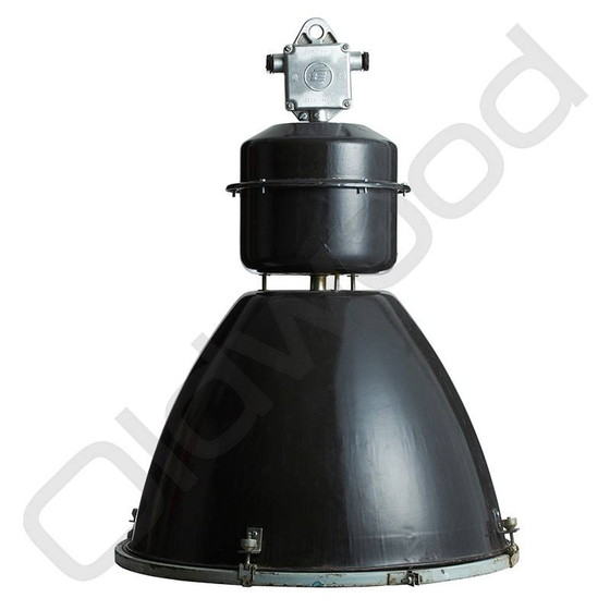 Image 1 of Lampe d'usine vintage avec panneau de verre