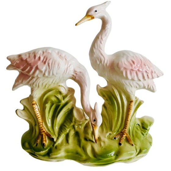 Image 1 of Mid - Century sculpture porcelain cranes 1950's