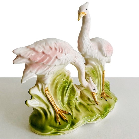 Image 1 of Mid - Century sculpture porcelain cranes 1950's