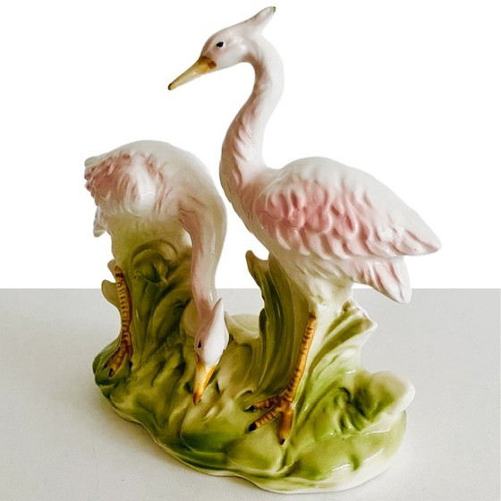 Image 1 of Mid - Century sculpture porcelain cranes 1950's