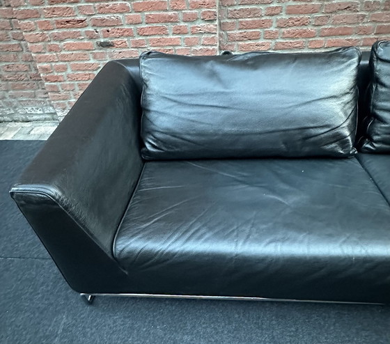 Image 1 of Molinari Black Leather 3 Seater Sofa.