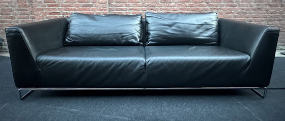 Image 1 of Molinari Black Leather 3 Seater Sofa.