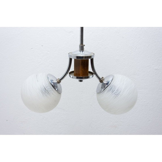 Image 1 of Vintage art deco wood and chrome chandelier, 1930