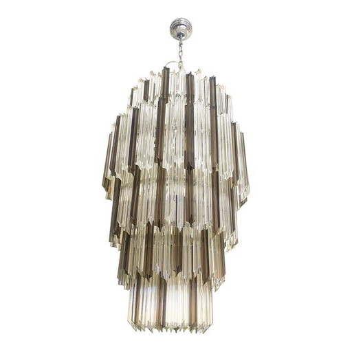 Contemporary Quadriedro Fumè and Clear Murano Glass Chandelier