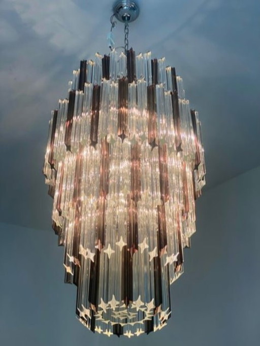 Contemporary Quadriedro Fumè and Clear Murano Glass Chandelier