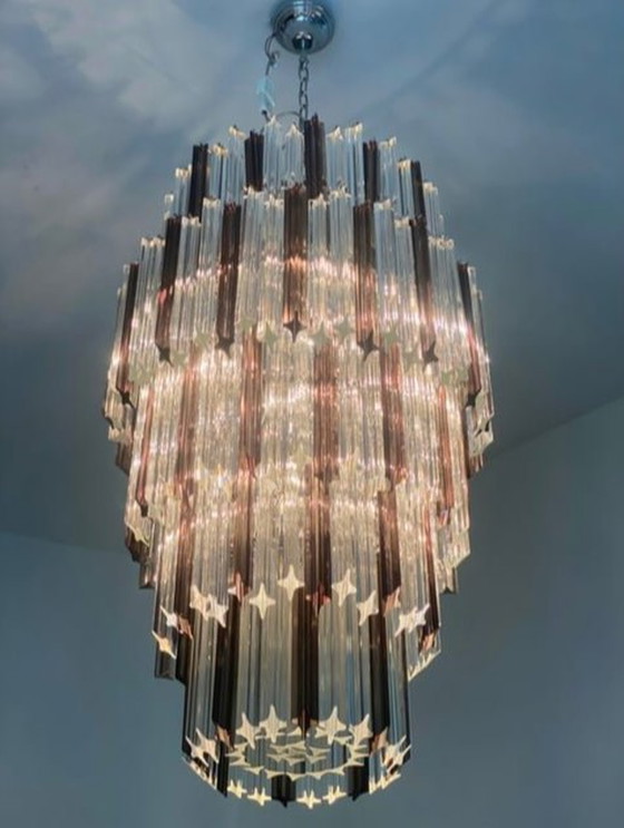 Image 1 of Contemporary Quadriedro Fumè and Clear Murano Glass Chandelier