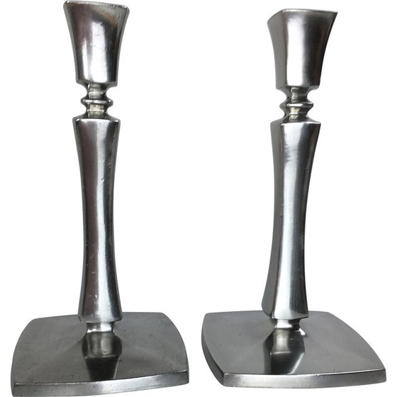 Image 1 of Pair of vintage Danish candlesticks by Just Andersen, 1940s