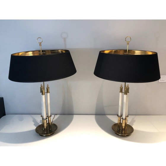 Image 1 of Pair of vintage lamps in brass and white lacquer