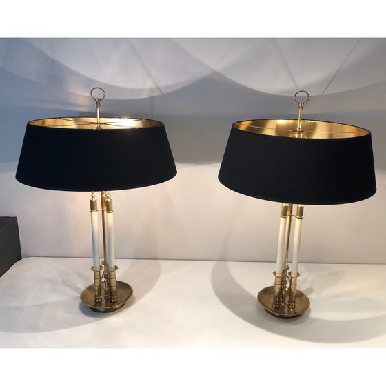 Image 1 of Pair of vintage lamps in brass and white lacquer