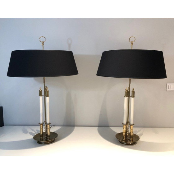 Image 1 of Pair of vintage lamps in brass and white lacquer