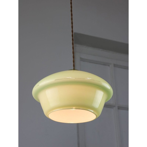 Image 1 of Lampada a sospensione vintage in vetro verde e ottone, Italia